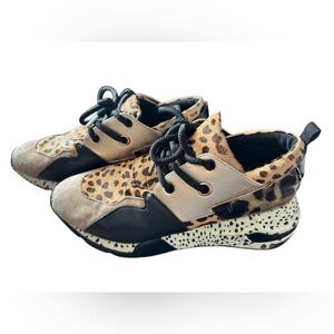 Steve Madden Cliff Animal Print Hidden Wedge Sneakers with Black Accents Sz 9